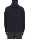 Stone Island Contemporary Hooded Jacket With Distinctive Logo Patch In Blue