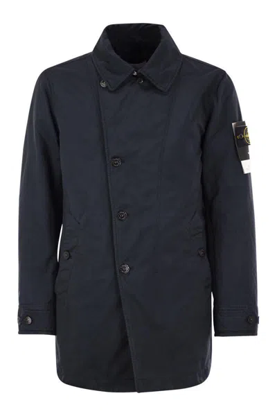 Stone Island Short Trench Coat With Anti-drip Treatment In Blue