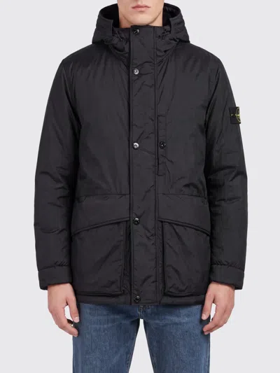 Stone Island Short Water-repellent Parka With Adjustable Hood And Logo In Black