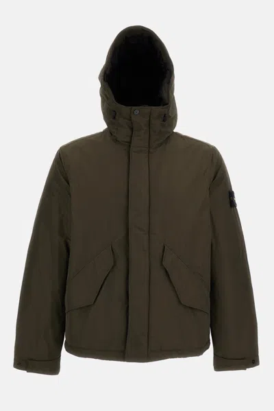 Stone Island Short Water-repellent Parka With Hood In Green