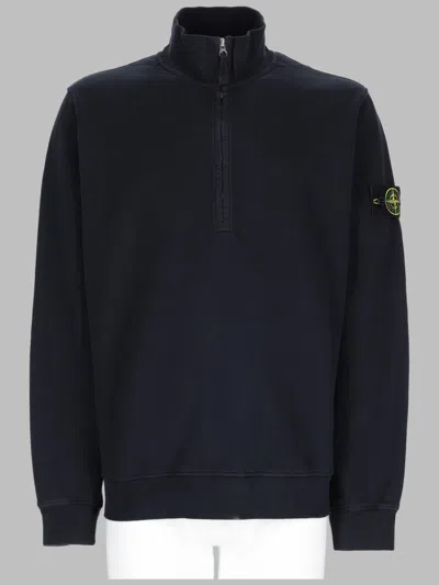 Stone Island Short Zip Cotton Sweatshirt In Blue