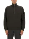Stone Island Badge Half-zip Cotton Sweatshirt In Gray