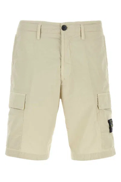 Stone Island Beige Stretch Cotton Bermuda Shorts In Neutral