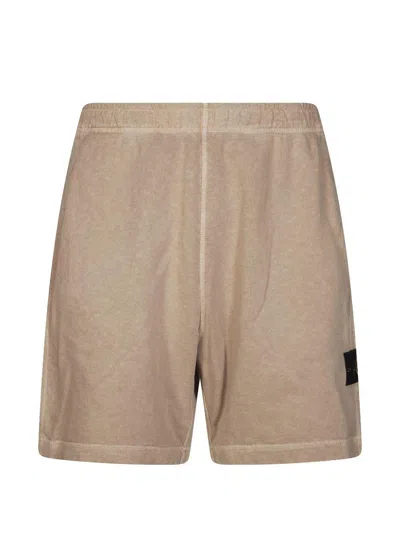 Stone Island Shorts In Cotone Beige Con Patch Logo  In Neutral