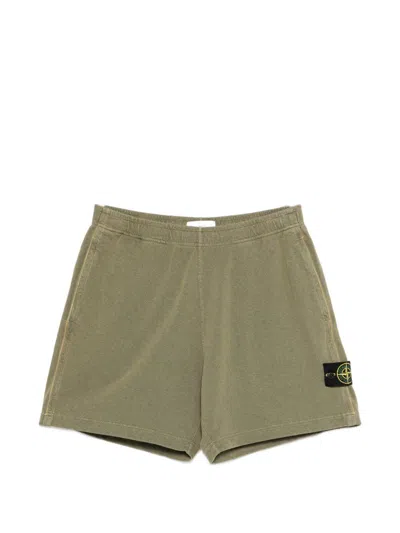 Stone Island Shorts In Cotone Verde Con Patch Logo  In Green