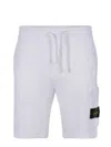 Stone Island Fleece Shorts With Adjustable Waist And Cargo Pocket In Bianco