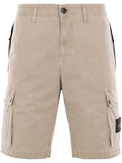 Stone Island Cotton Cargo Bermuda Shorts In Desert