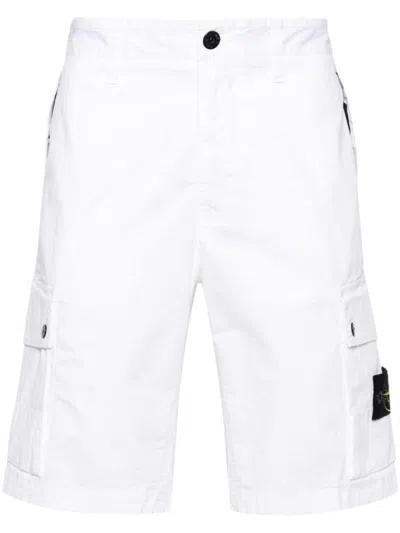 Stone Island Logo Badge Bermuda Shorts In White