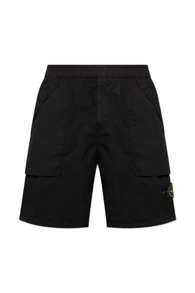 Stone Island Shorts With Logo Patch In Black