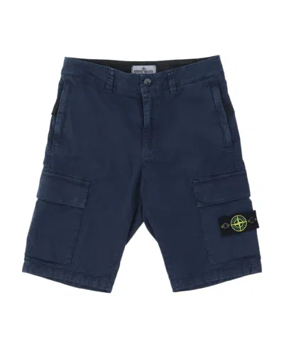 Stone Island Side Logo-patch Bermuda Shorts In Blue