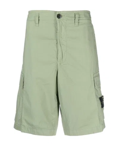 Stone Island Side Logo-patch Bermuda Shorts In Green
