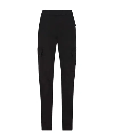 Stone Island Side Logo-patch Detail Trousers In Black