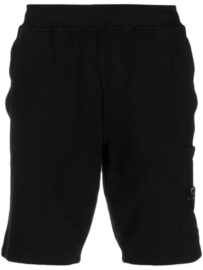 Stone Island Side Logo-patch Elasticated-waistband Shorts In Black