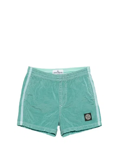 Stone Island Kids' Side-stripe Logo Patch Swimwear In Green
