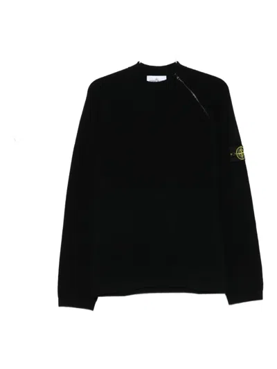 Stone Island Side-zip Logo-patch Jumper In Black
