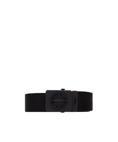 Stone Island Signature Compass-motif Belt In Black