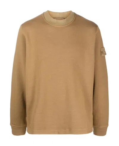 Stone Island Signature Compass-motif Jersey Sweatshirt In Brown
