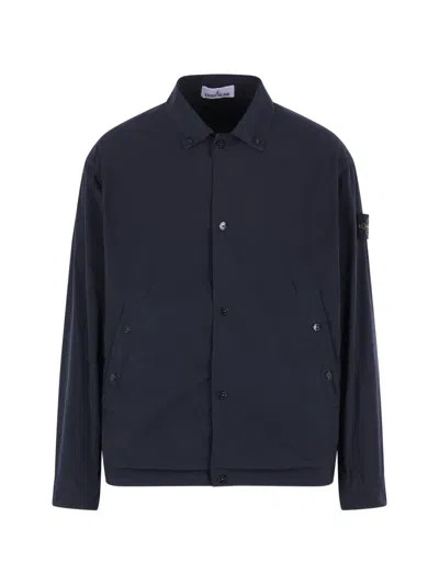 Stone Island Single-breasted Jacket In Blue