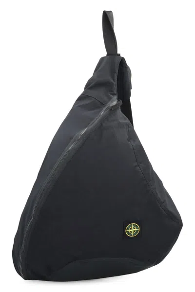 Stone Island Single Shoulder Backpack In Cotton Poplin In Black