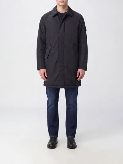 Stone Island Single-breasted Knee-length Trench Coat In Nylon With Logo Patch In Black