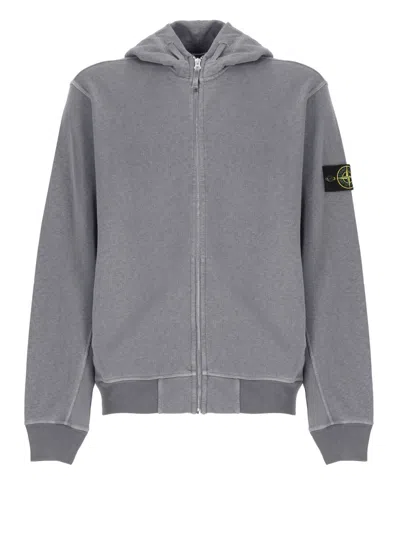Stone Island Sky Blue Cotton Sweatshirt In Gray