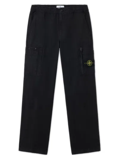 Stone Island Slanted Pocket Panelled Cargo Pants With Drawstring Cuffs In Nero