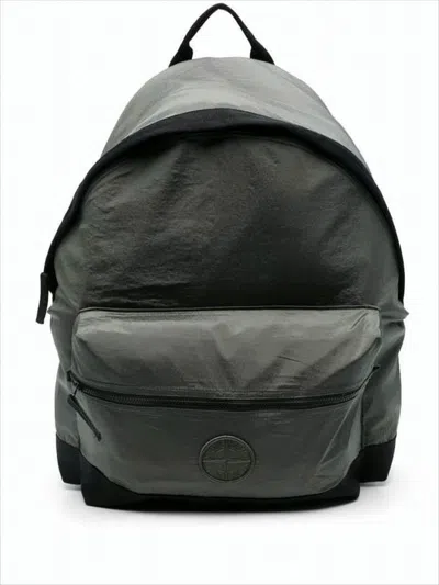 Stone Island Sleek Rounded Nylon Backpack With Adjustable Straps In Black