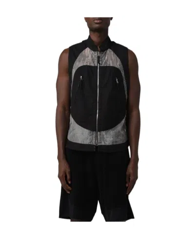 Stone Island Sleeveless Zip-up Mesh-panel Vest In Black