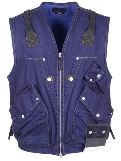Stone Island Sleeves Less Denim Jacket In Blue