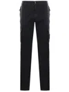 Stone Island Black Slim Cargo Pants With Elasticated Waist And Logo Patch In Stretch Cotton Man In Nero