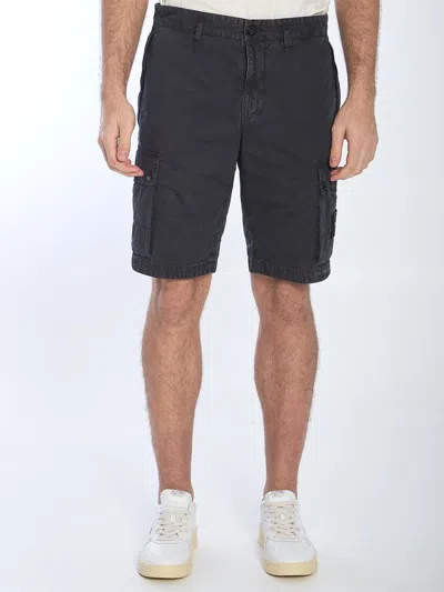 Stone Island Slim Cargo Bermuda Shorts In Black