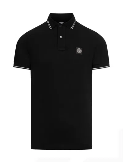 Stone Island Slim Cotton Polo Shirt In Black