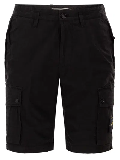 Stone Island Slim Fit Cargo Bermuda Shorts With Zip Pockets In Black