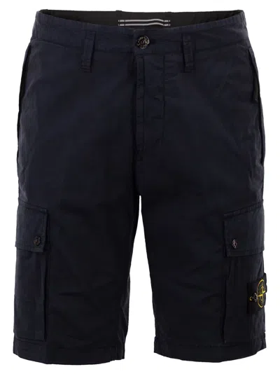 Stone Island Slim Fit Cargo Bermuda Shorts With Zip Pockets In Blue