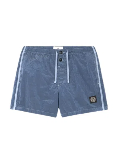 Stone Island Slim Fit Cargo Pants With Contrasting Stitching In Blue
