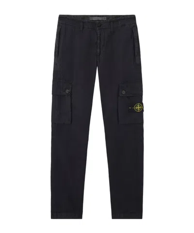 Stone Island Slim Fit Cargo Trousers With Zip Pockets In Blue