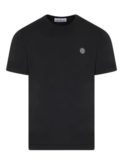 Stone Island Slim Fit Cotton Jersey T-shirt With Compass Patch In Black