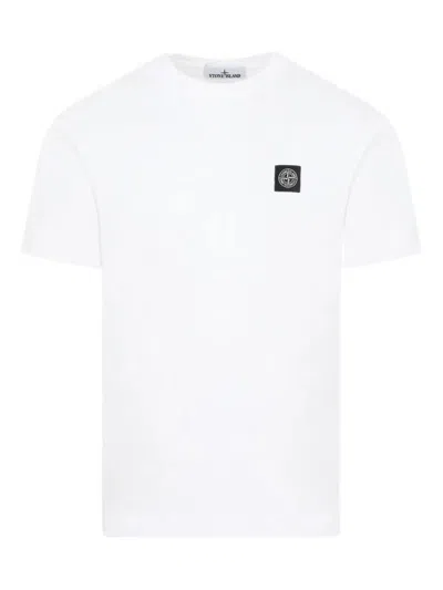 Stone Island Slim Fit Cotton Jersey T-shirt With Compass Patch Clothing In White