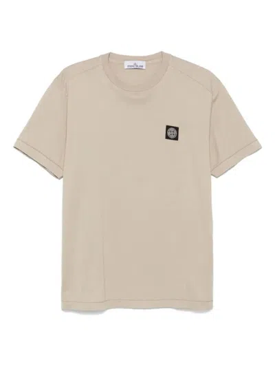 Stone Island Slim Fit Cotton Jersey T-shirt With Compass Patch Clothing In White
