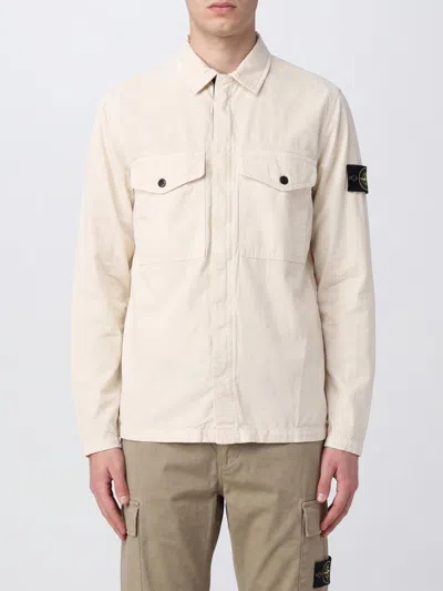 Stone Island Slim Fit Cotton Twill Shirt Jacket With Compass Logo In Neutral