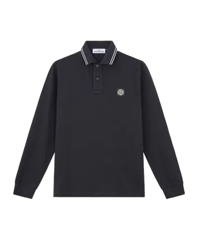 Stone Island Slim-fit Long-sleeve Polo Shirt With Stripe Details In Blue