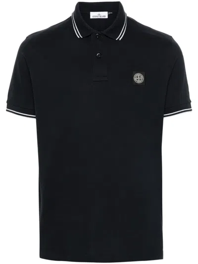 Stone Island Slim Fit Short Sleeve Polo Shirt With Compass Patch In Blue