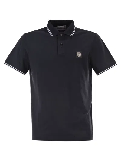 Stone Island Slim Fit Short Sleeve Polo Shirt With Compass Patch In Black
