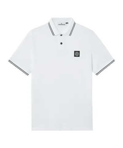 Stone Island Slim-fit Short-sleeve Polo Shirt With Striped Details In White