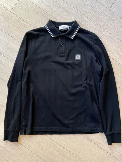 Pre-owned Stone Island Slim-fit Stretch-cotton Piqué Polo Shirt In Black