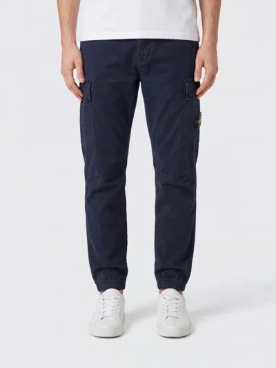 Stone Island Slim Fit Stretch Technical Fabric Cargo Trousers With Compass Logo In Blue