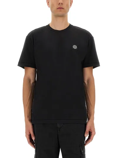 Stone Island Slim Fit Cotton Jersey T-shirt With Compass Patch In Black