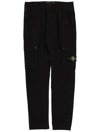 Stone Island Slim-fit Cargo Pants With Zipper Pockets Brushed Organic Cotton Canvas 'old' Effect In Black