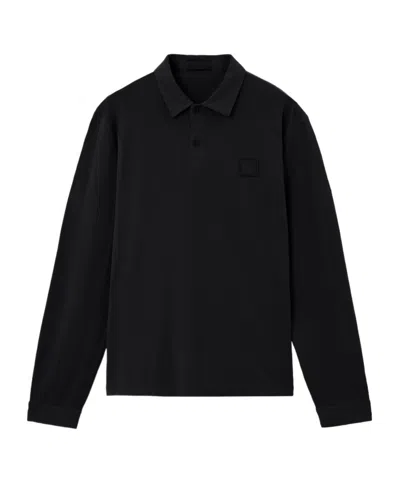 Stone Island Slim-fit Long-sleeve Polo With Tonal Compass Patch In Black