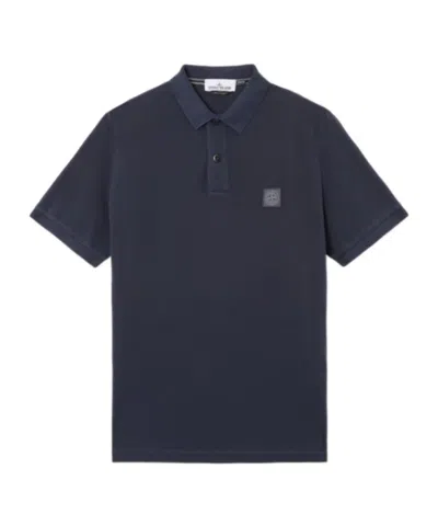 Stone Island Slim-fit Short-sleeve Polo With Compass Patch In Blue